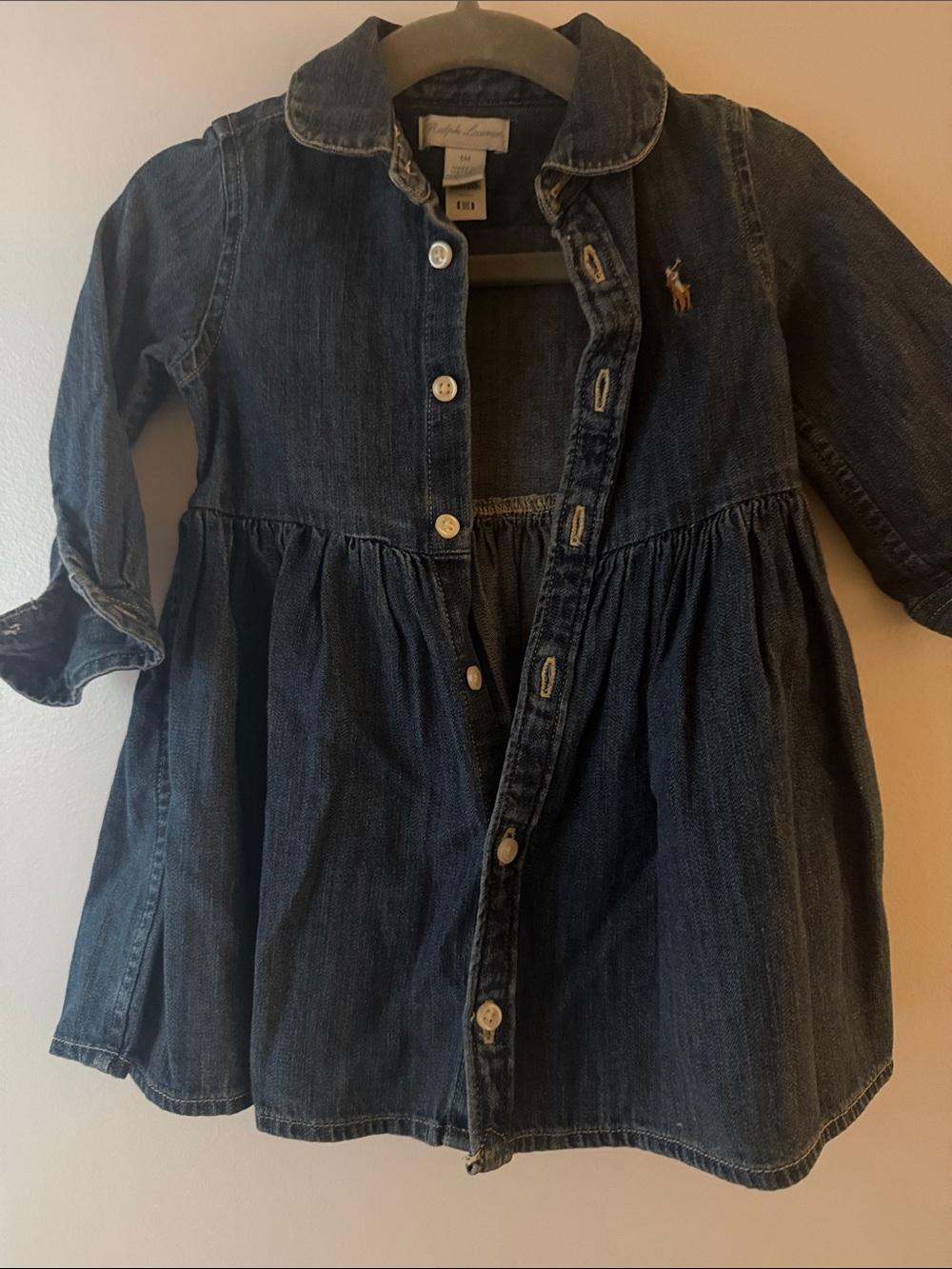 Ralph Lauren Girls Dark Blue Denim Jacket Dress with Polo Pony